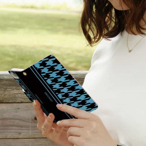 【Genuine】【手帳型】千鳥柄　ブラック＆ブルー