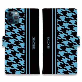 【Genuine】【手帳型】千鳥柄　ブラック＆ブルー