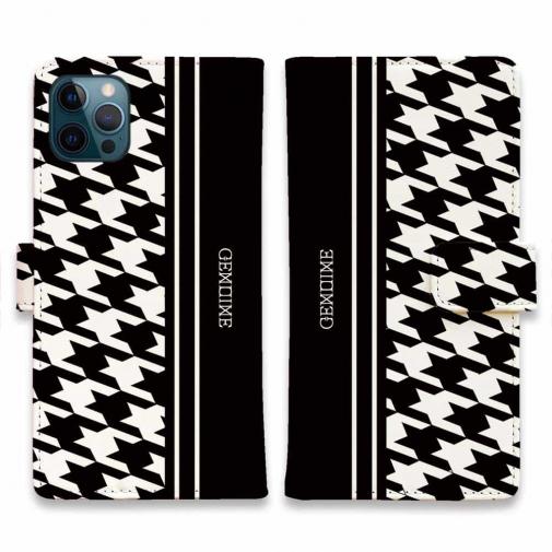 【Genuine】【手帳型】千鳥柄 ブラック&ホワイト