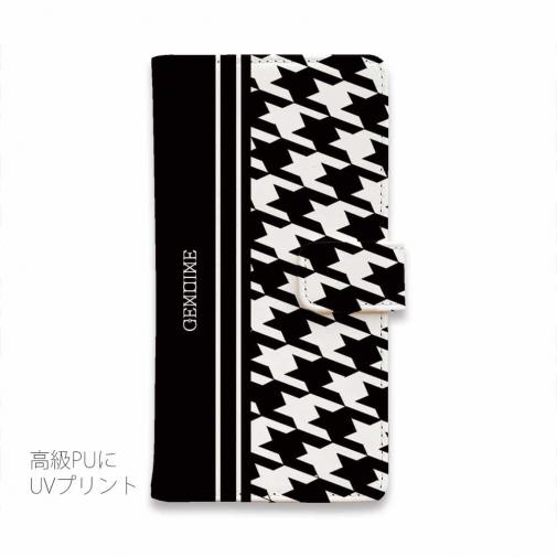 【Genuine】【手帳型】千鳥柄　ブラック＆ホワイト