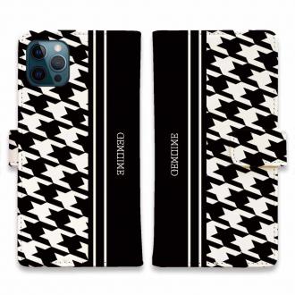 【Genuine】【手帳型】千鳥柄　ブラック＆ホワイト