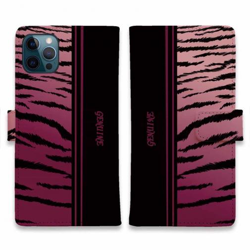 【Genuine】【手帳型】虎 タイガー ピンク ライン
