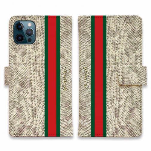 【Genuine】【手帳型】蛇柄 ベージュ 縦ライン 縁担ぎ