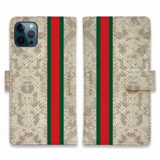 【Genuine】【手帳型】蛇柄 ベージュ 縦ライン 縁担ぎ