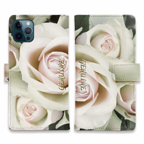 【Genuine】【手帳型】バラ(薔薇) ホワイト