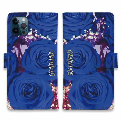【Genuine】【手帳型】バラ(薔薇) ブルー