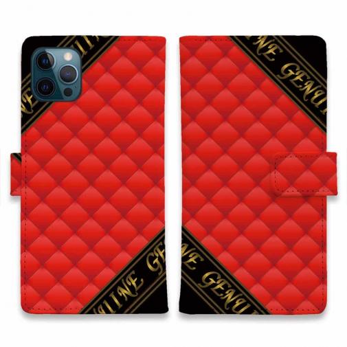 【Genuine】【手帳型】マトラッセ柄 ダイアゴナル チェック レッド