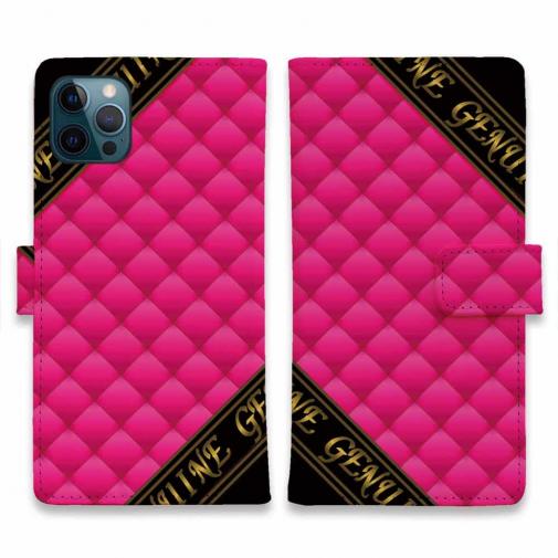 【Genuine】【手帳型】マトラッセ柄 ダイアゴナル チェック ピンク