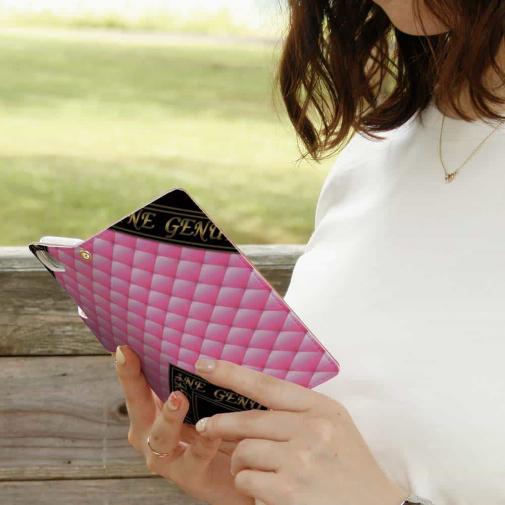 【Genuine】【手帳型】マトラッセ柄　ダイアゴナル　チェック　ピーチピンク