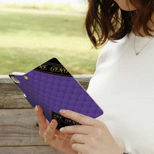 【Genuine】【手帳型】マトラッセ柄　ダイアゴナル　チェック　パープル