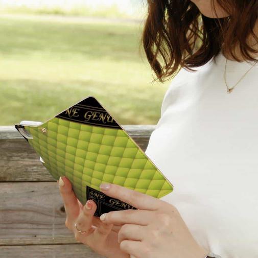 【Genuine】【手帳型】マトラッセ柄　ダイアゴナル　チェック　イエロー