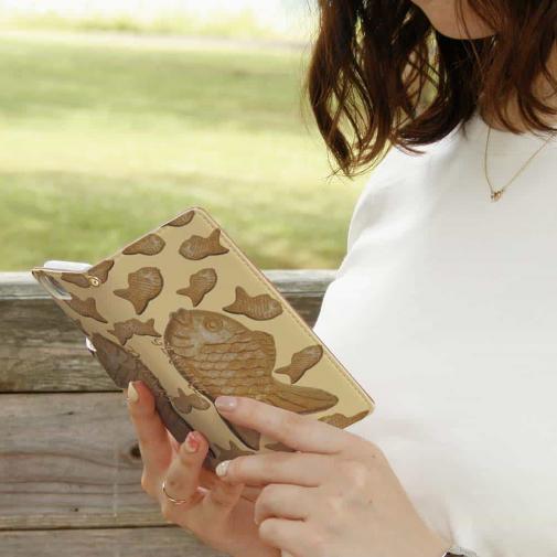 【Genuine】【手帳型】たいやき　ベージュ＆ベージュ