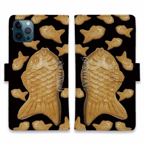 【Genuine】【手帳型】たいやき ベージュ&ブラック