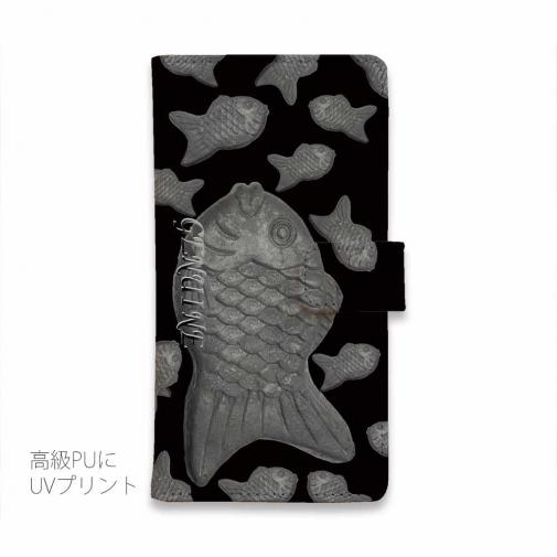 【Genuine】【手帳型】たいやき　ブラック＆ブラック