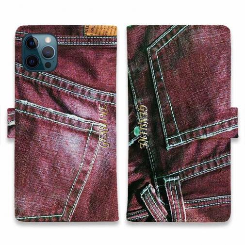 【Genuine】【手帳型】ジーンズ(デニム) レッド