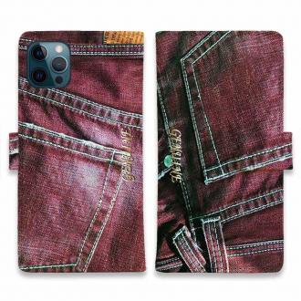 【Genuine】【手帳型】ジーンズ（デニム）　レッド