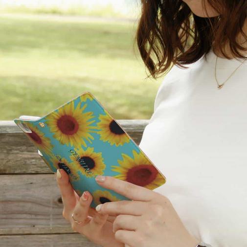 【Genuine】【手帳型】ひまわり　スカイブルー