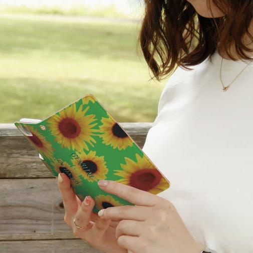 【Genuine】【手帳型】ひまわり　グリーン