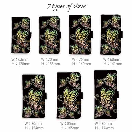 【ROMI HIME】【手帳型】蝶　トライバル　レインボー　ブラック