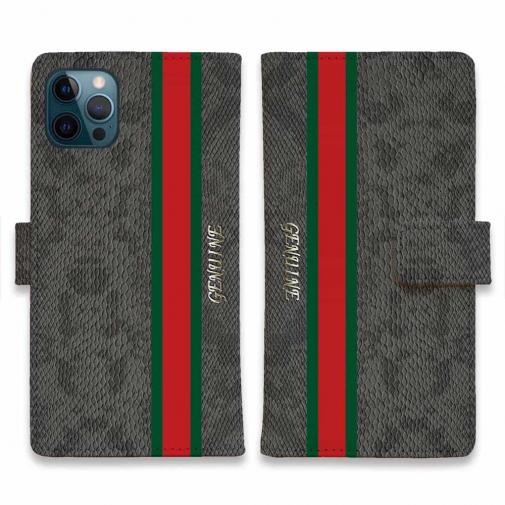 【Genuine】【手帳型】蛇柄 黒蛇 ブラック 縦ライン 験担ぎ