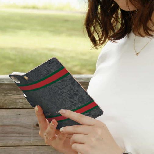 【Genuine】【手帳型】蛇柄 黒蛇 ブラック 横ライン 験担ぎ