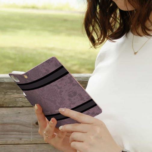 【Genuine】【手帳型】蛇柄 黒蛇 ピンク 横ライン 験担ぎ