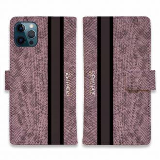 【Genuine】【手帳型】蛇柄 黒蛇 ピンク 縦ライン 験担ぎ