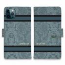 【Genuine】【手帳型】蛇柄 黒蛇 ブルー 横ライン 験担ぎ