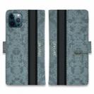 【Genuine】【手帳型】蛇柄 黒蛇 ブルー 縦ライン 験担ぎ