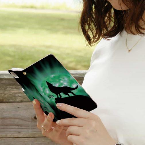 【ROMI HIME】【手帳型】狼エメラルドグリーン 月