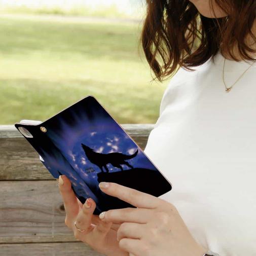 【ROMI HIME】【手帳型】狼ブルー 月