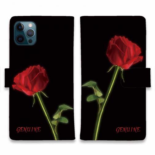 【Genuine】【手帳型】薔薇  赤 黒