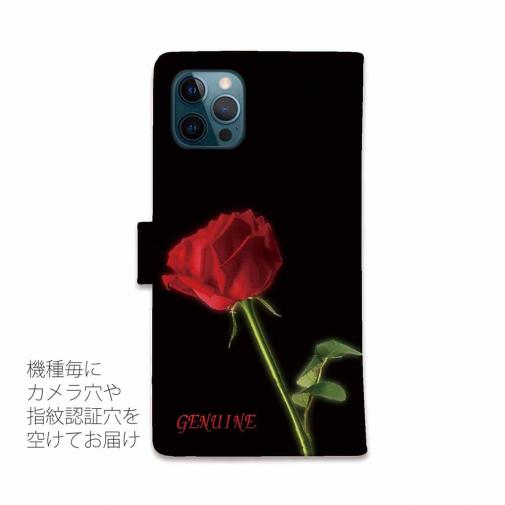 【Genuine】【手帳型】薔薇 　赤　黒