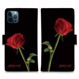 【Genuine】【手帳型】薔薇 　赤　黒