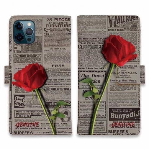 【Genuine】【手帳型】薔薇  英字 新聞