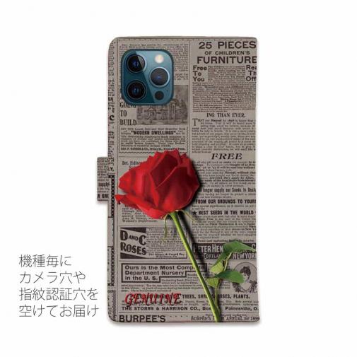 【Genuine】【手帳型】薔薇 　英字　新聞