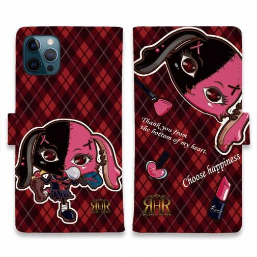 【ROMI HIME】【手帳型】うさぎ チェック  レッド ペア