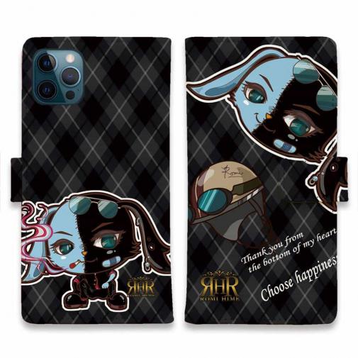 【ROMI HIME】【手帳型】うさぎ チェック  ブラック ペア