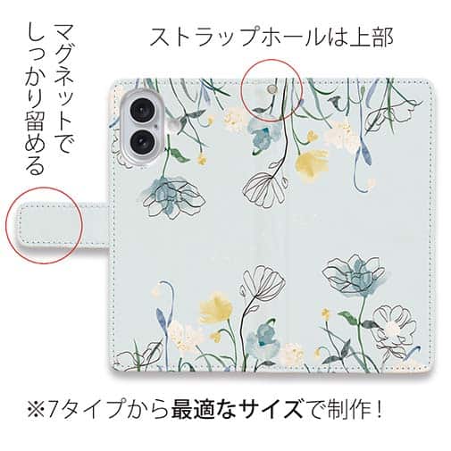 【手帳型】デリケートペイント ブルー