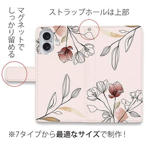 【手帳型】デリケートペイント ピンク