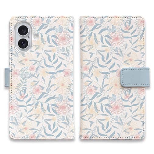 【手帳型】春花&夏花 ライトブルー&ピンク