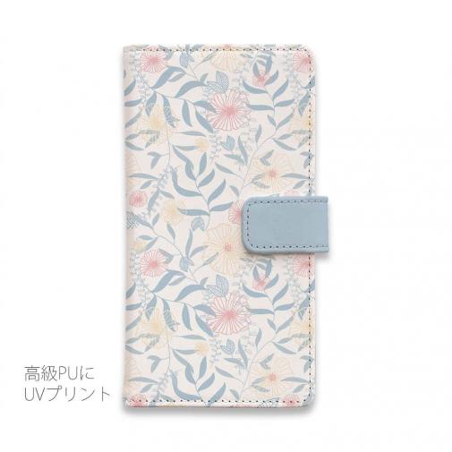 【手帳型】春花＆夏花 ライトブルー＆ピンク