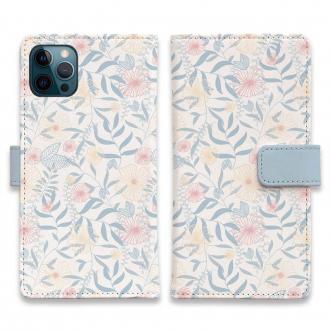 【手帳型】春花＆夏花 ライトブルー＆ピンク