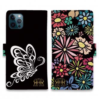 【ROMI HIME】【手帳型】蝶 花 花柄 レトロ ブラック