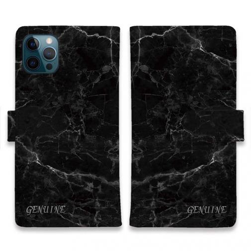 【Genuine】【手帳型】大理石 ブラック