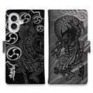 【彫姫】【手帳型】【Stick Case】風神雷神　和彫りデザイン