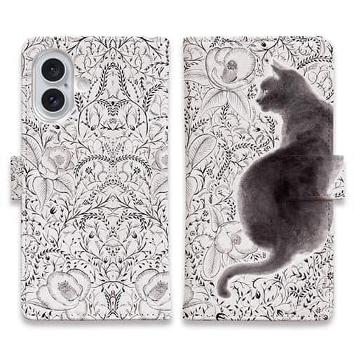 【手帳型】【大塚磊々堂】模様の黒猫