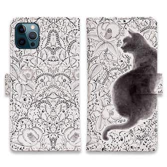 【手帳型】【大塚磊々堂】模様の黒猫