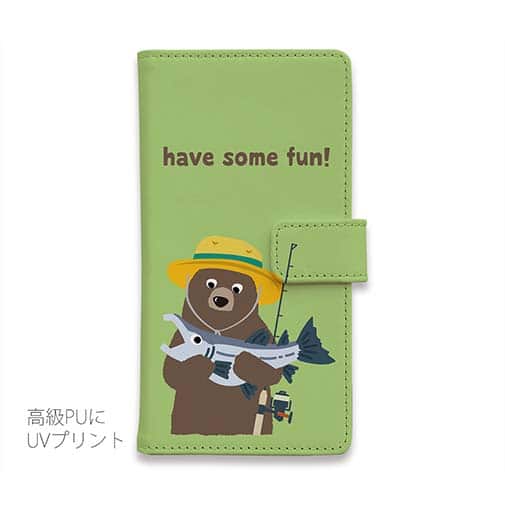 【手帳型】【釣りざんまい】クマさんサケ釣りを楽しむ