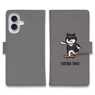 【手帳型】【ワカボンド】WAKAMAKAシリーズ 柴犬スケボー_黒柴